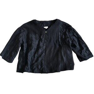 Pol Women's Sz Small Patchwork Textured Blouse With 3/4 Sleeves & Button